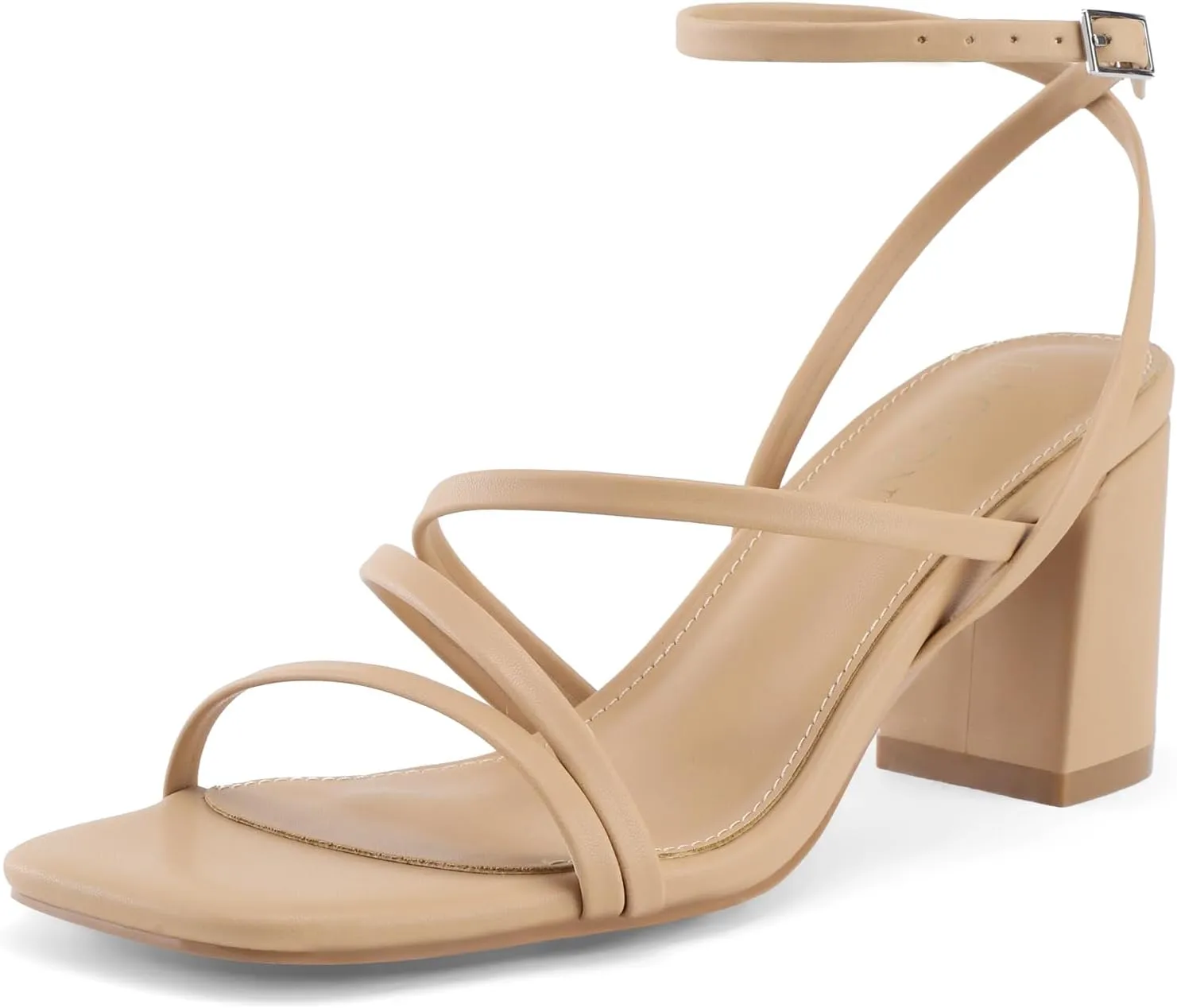 LACUONE Strappy Heels for women Block Heels Square Toe Chunky Ankle Buckle Pump Heeled Sandals