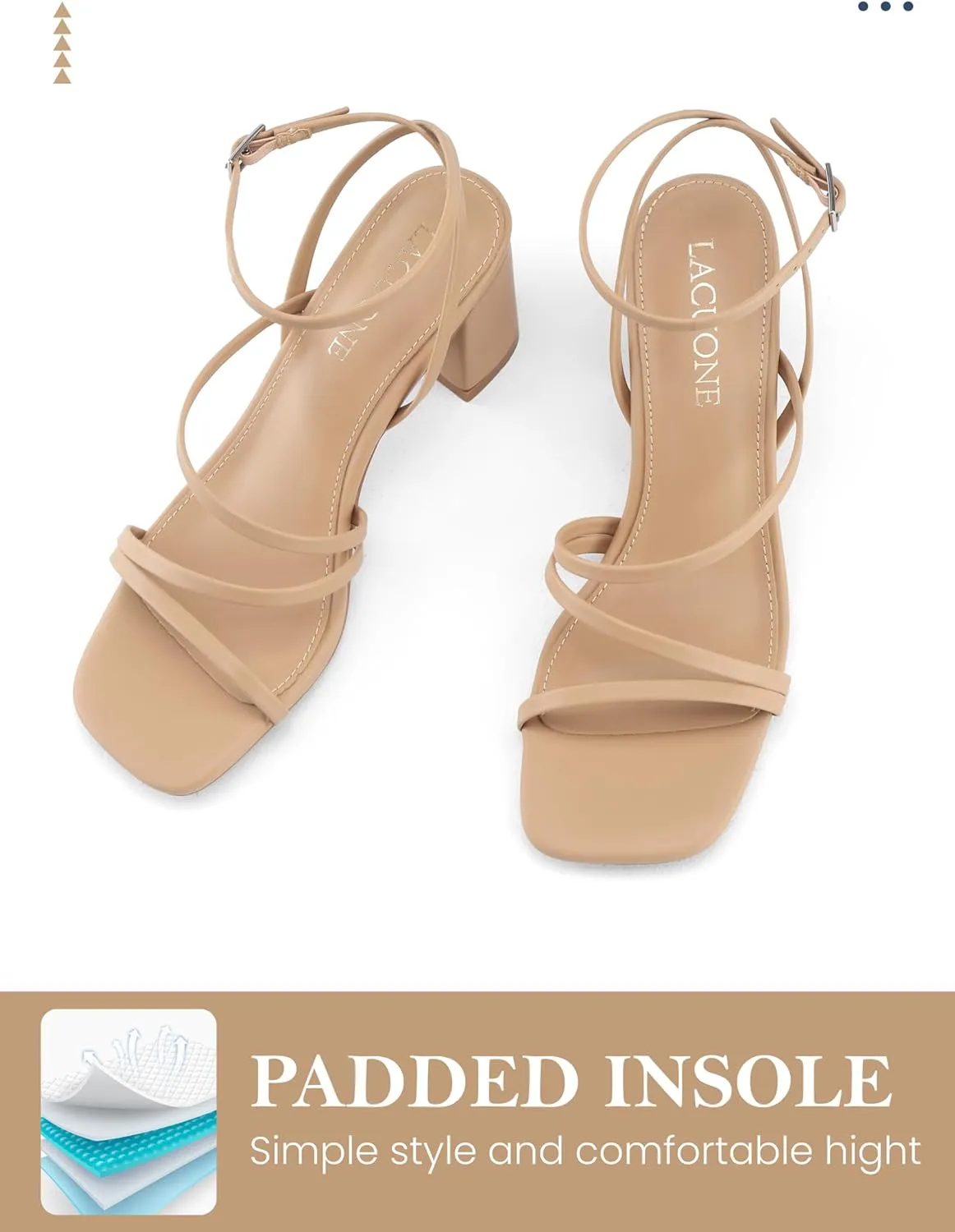 LACUONE Strappy Heels for women Block Heels Square Toe Chunky Ankle Buckle Pump Heeled Sandals