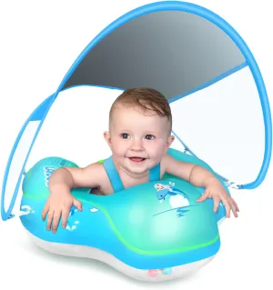 LAYCOL Baby Swimming Float Inflatable Baby Pool Float Ring with Sun Protection Canopy,add Tail no flip Over for Age of 3-36 Months