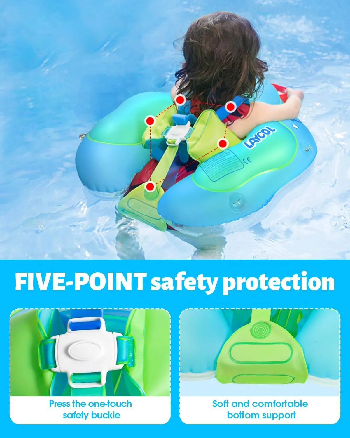 LAYCOL Baby Swimming Float Inflatable Baby Pool Float Ring with Sun Protection Canopy,add Tail no flip Over for Age of 3-36 Months