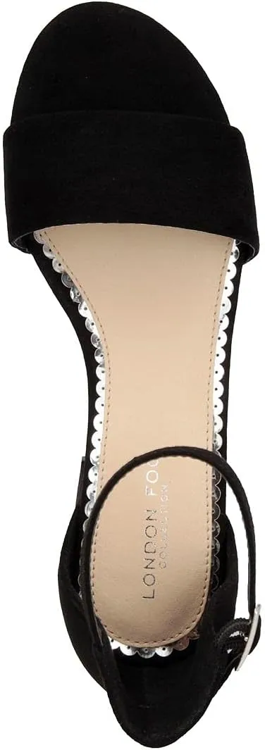 LONDON FOG Women's Nikki Low Two Piece Block Heel Dress Shoe Ladies Ankle Strap Pump Sandal