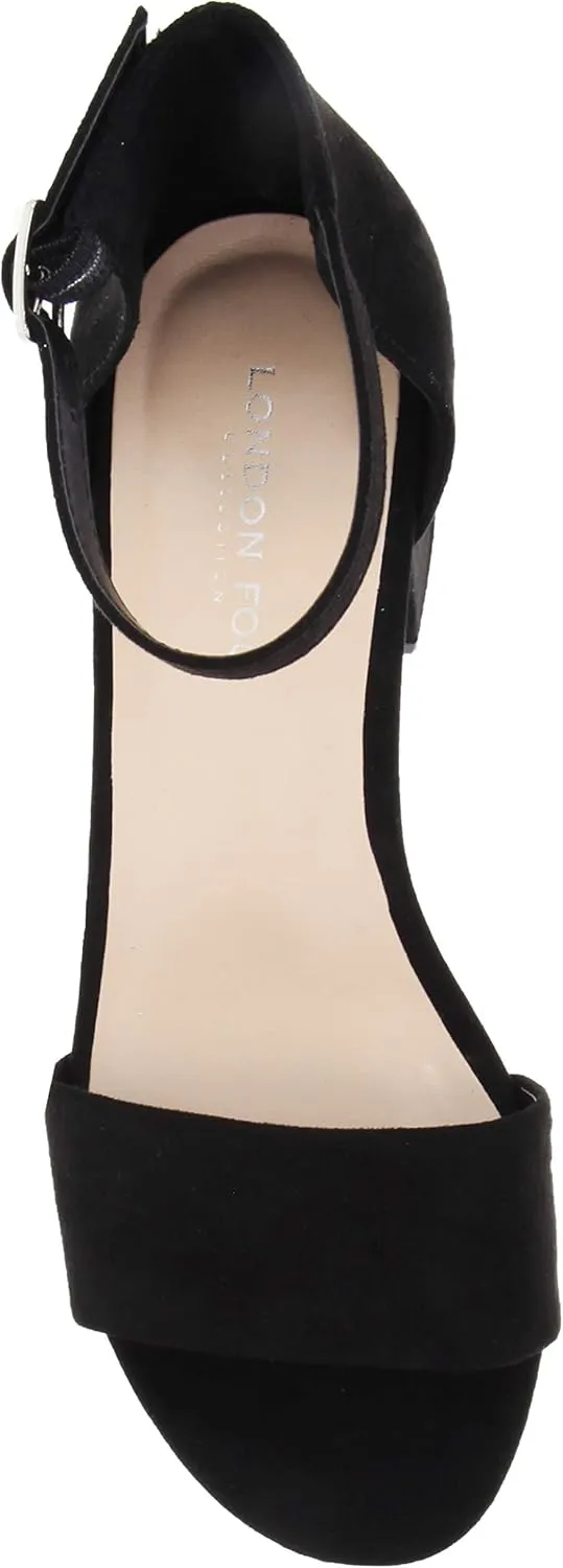 LONDON FOG Women's Nikki Low Two Piece Block Heel Dress Shoe Ladies Ankle Strap Pump Sandal