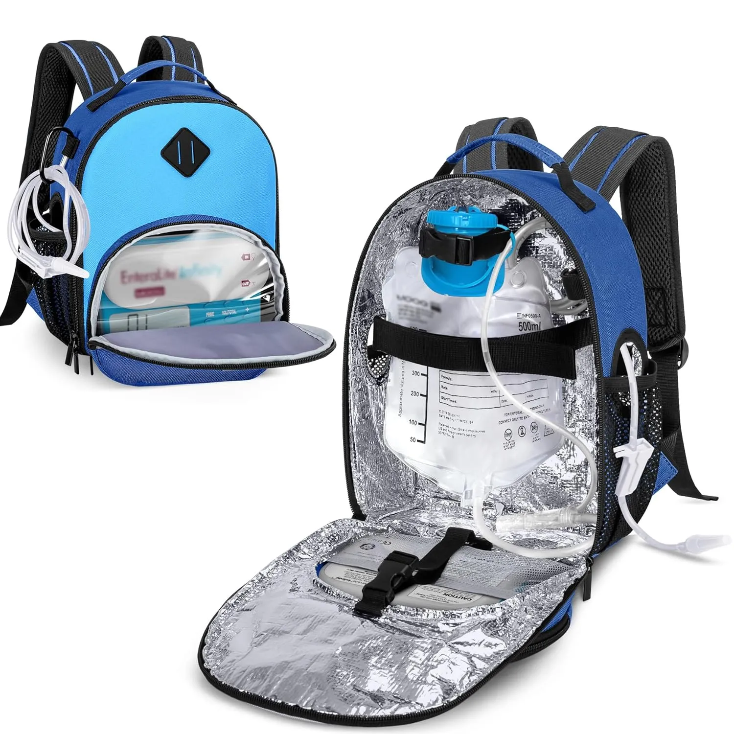 LUXJA Feeding Tube Backpack for G Tube, J Tube and GJ Tube, Feeding Pump Backpack Fits 500ml Feeding Bag and Enteral Feeding Pump (Compatible with EnteraLite Infinity and Kangaroo Joey), Blue