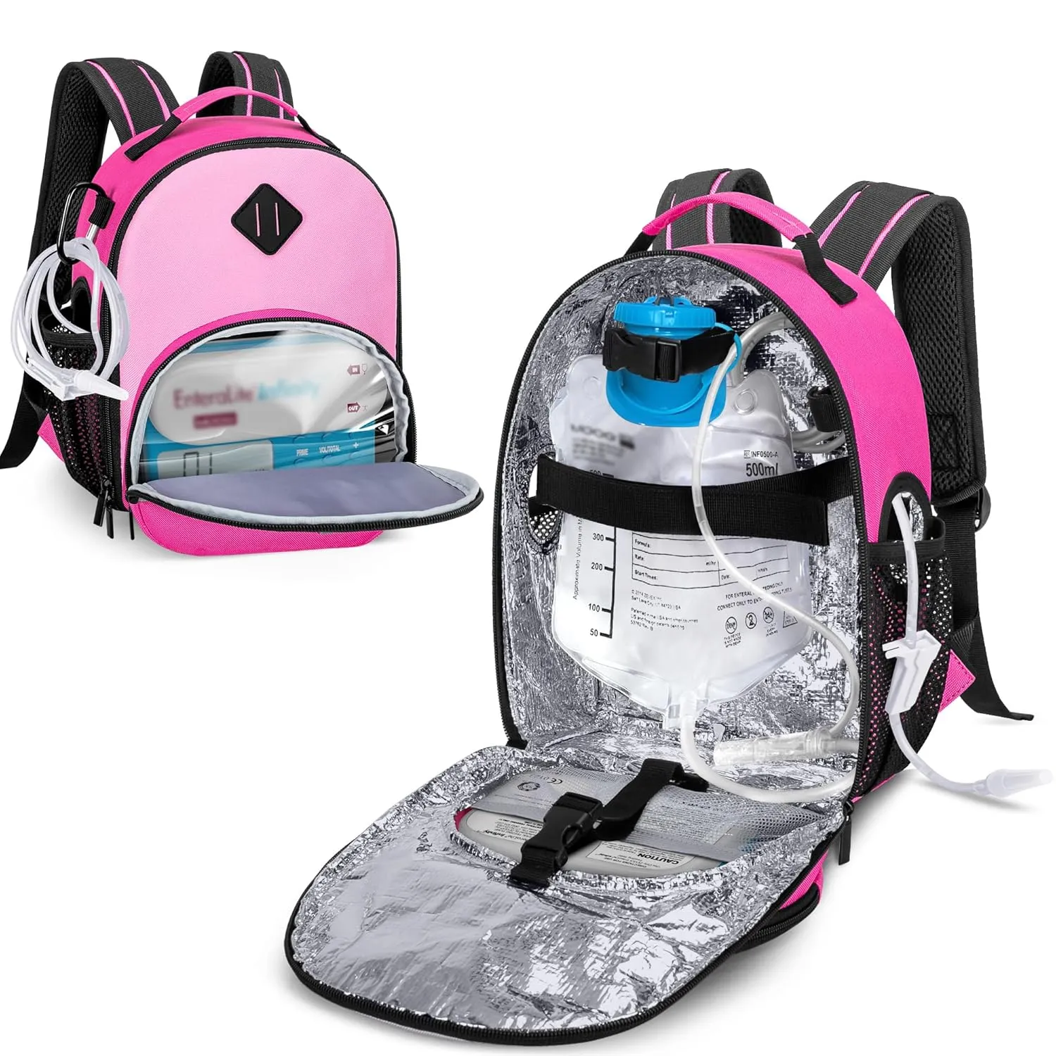 LUXJA Feeding Tube Backpack for G Tube, J Tube and GJ Tube, Feeding Pump Backpack Fits 500ml Feeding Bag and Enteral Feeding Pump (Compatible with EnteraLite Infinity and Kangaroo Joey), Rose Red