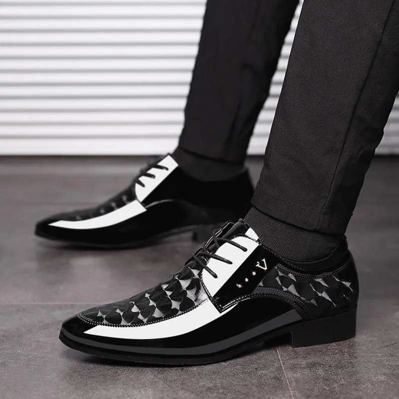 Men's Classic Patent Lace-up Oxford Shoes - Formal Low Top Pointed Toe Derby Shoes for Business & Casual Wear