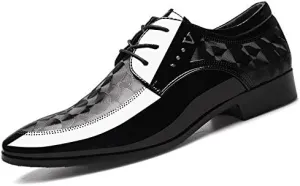 Men's Classic Patent Lace-up Oxford Shoes - Formal Low Top Pointed Toe Derby Shoes for Business & Casual Wear