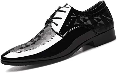 Men's Classic Patent Lace-up Oxford Shoes - Formal Low Top Pointed Toe Derby Shoes for Business & Casual Wear