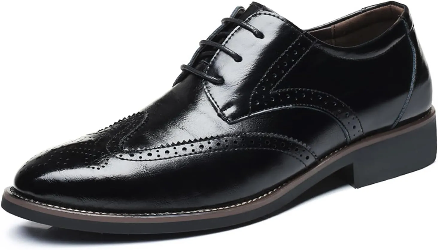 Men's Leather Brogue Print Business Oxfords,Stylish Wing Tip Office Formal Derby Shoes,Lace Up Wedding Suit Shoes