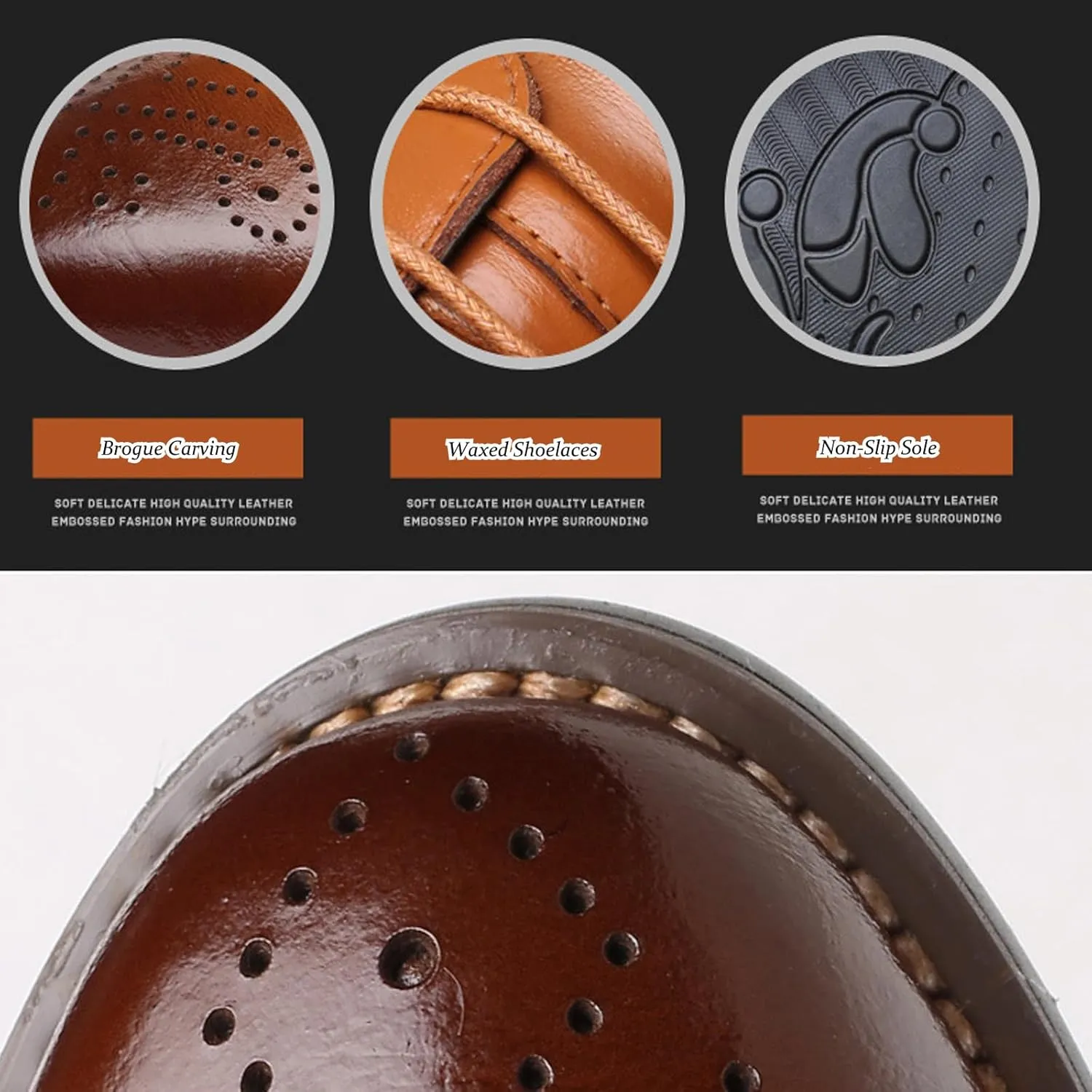 Men's Leather Brogue Print Business Oxfords,Stylish Wing Tip Office Formal Derby Shoes,Lace Up Wedding Suit Shoes