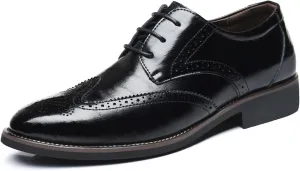 Men's Leather Brogue Print Business Oxfords,Stylish Wing Tip Office Formal Derby Shoes,Lace Up Wedding Suit Shoes