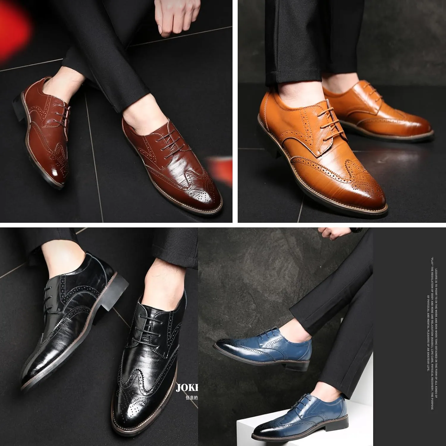 Men's Leather Brogue Print Business Oxfords,Stylish Wing Tip Office Formal Derby Shoes,Lace Up Wedding Suit Shoes