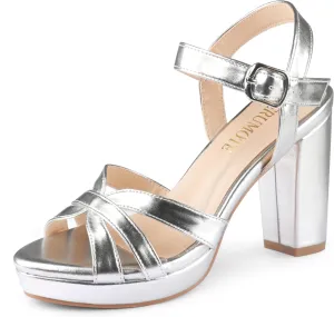 MERUMOTE Women's Open Toe Chunky High Heels Ankle Strap Platform Pump Shoes Buckle Party Sandals