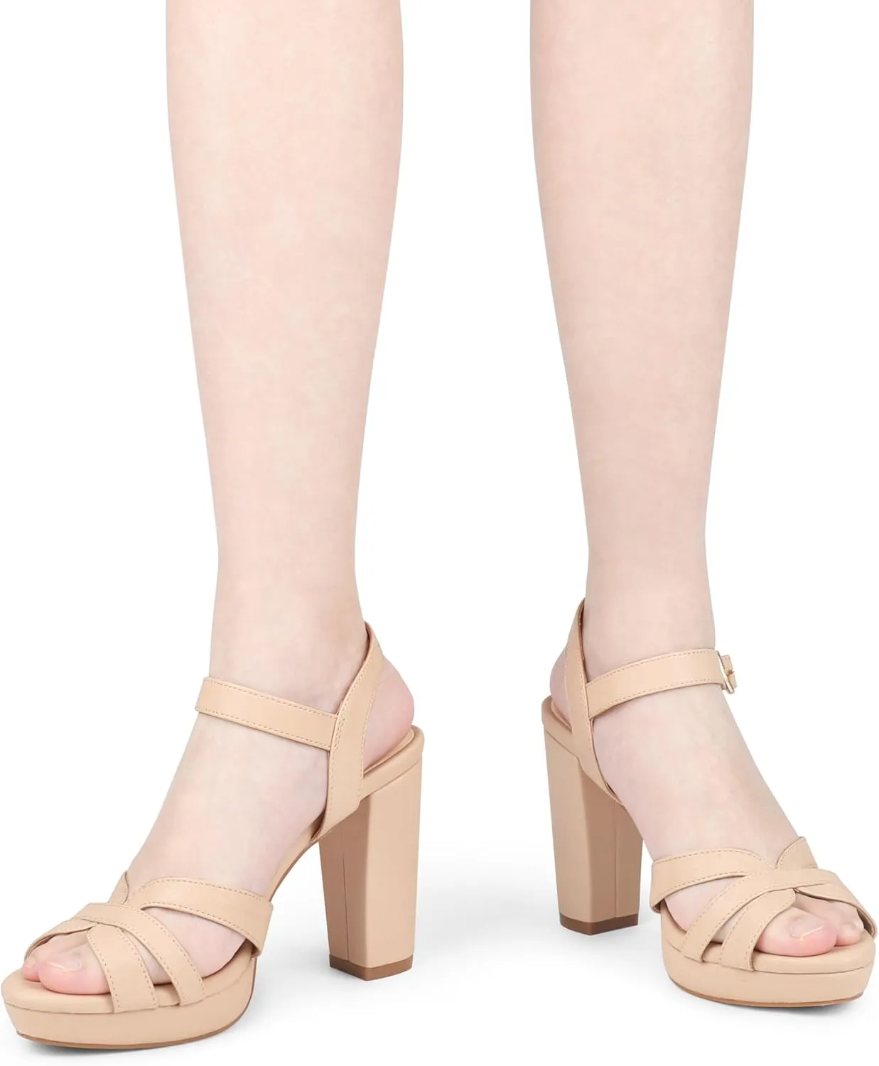 MERUMOTE Women's Open Toe Chunky High Heels Ankle Strap Platform Pump Shoes Buckle Party Sandals