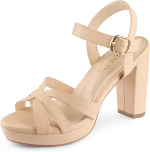 MERUMOTE Women's Open Toe Chunky High Heels Ankle Strap Platform Pump Shoes Buckle Party Sandals