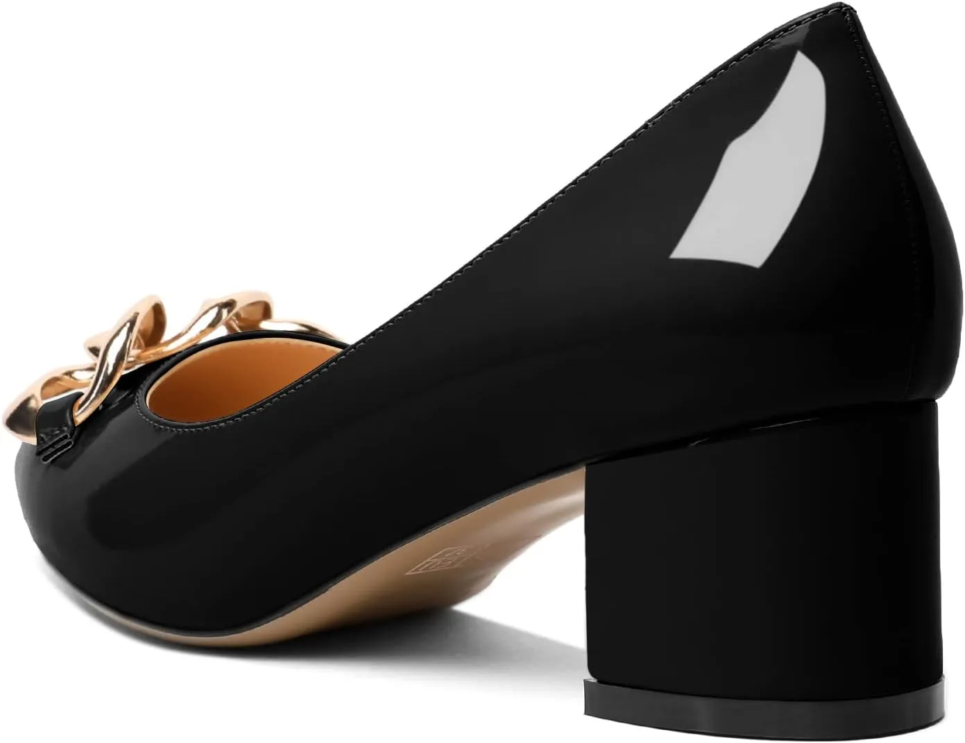 Mettesally Women's Block Heel Pumps Pointed Toe Mid Heels Heeled Pumps Low Heels with Metal Chain Dressy Wedding Party Shoes
