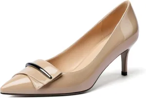 Mettesally Women's Kitten Heels Pumps Pointed Closed Toe Comfort Mid Heels Slip On Wedding Party Casual Office Dress Shoes