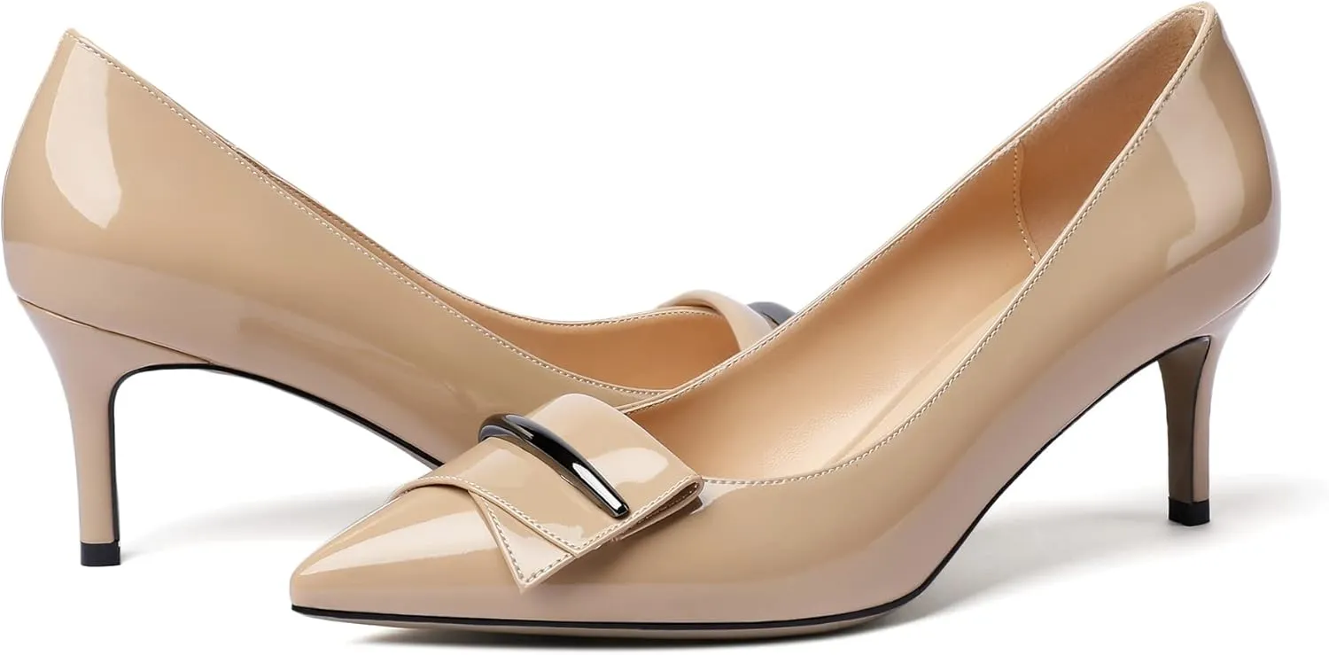 Mettesally Women's Kitten Heels Pumps Pointed Closed Toe Comfort Mid Heels Slip On Wedding Party Casual Office Dress Shoes