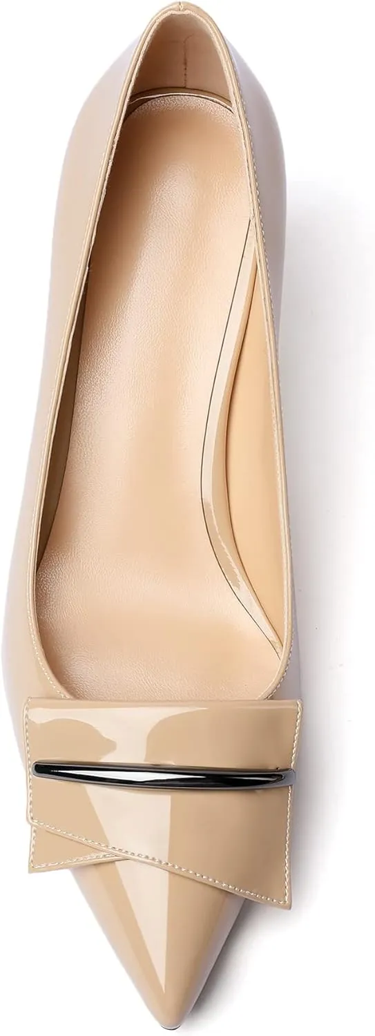Mettesally Women's Kitten Heels Pumps Pointed Closed Toe Comfort Mid Heels Slip On Wedding Party Casual Office Dress Shoes