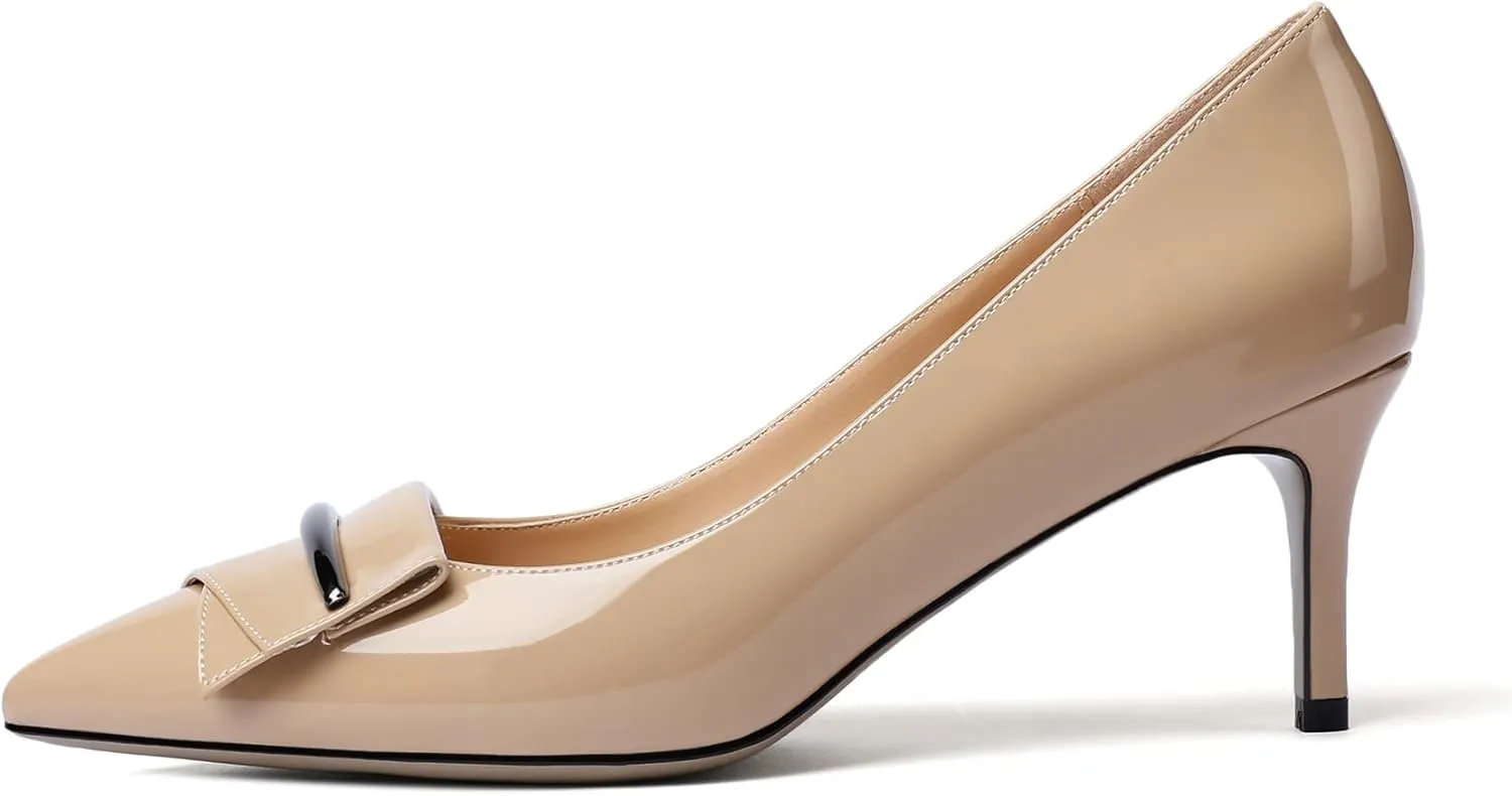 Mettesally Women's Kitten Heels Pumps Pointed Closed Toe Comfort Mid Heels Slip On Wedding Party Casual Office Dress Shoes