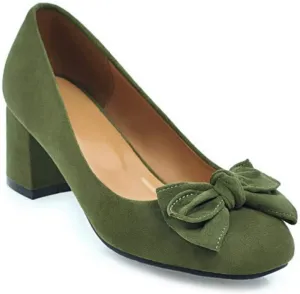 MIOKE Women's Square Toe Chunky Mid Block Heel Pumps Suede Slip-On Casual Comfort Work Office Dress Shoes
