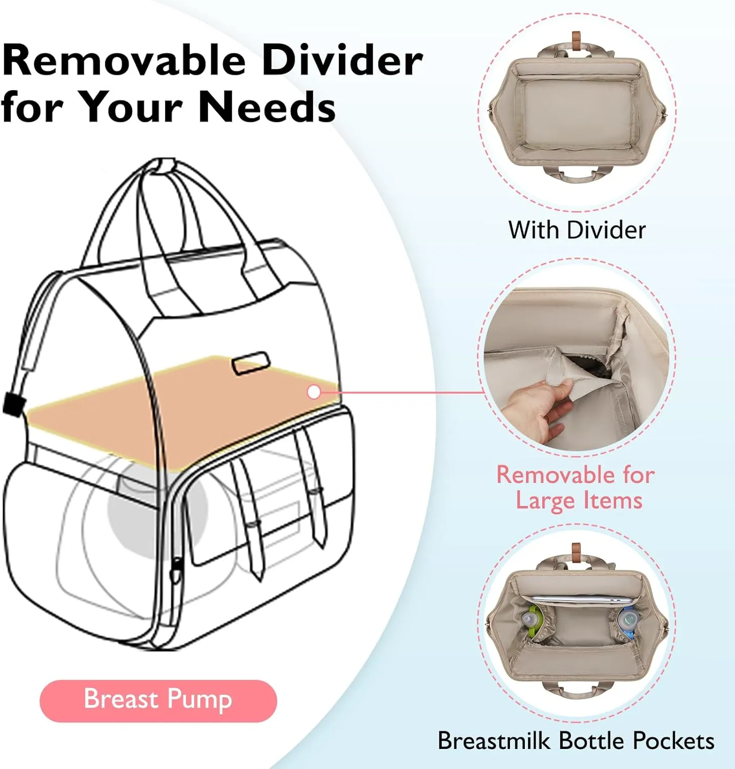 mommore Diaper Bag Backpack, Breast Pump Backpack for Spectra S1,S2 Medela Pumping Backpack for Working Moms with 15.6 inch Laptop Sleeve, Champagne