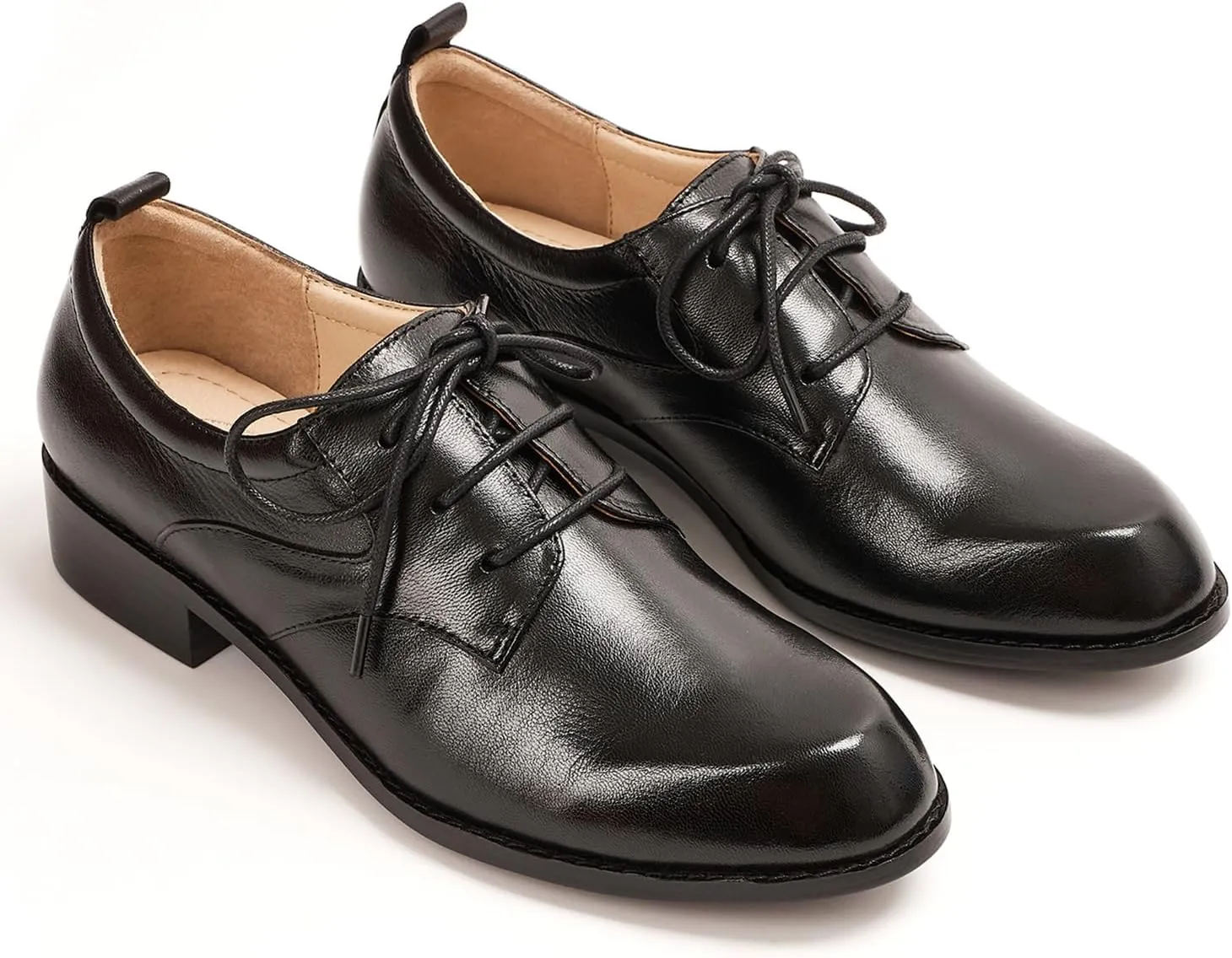 Mona flying Women's Handmade Two Tone Dress Oxfords Saddle Derby Comfy Lace up Leather Shoes for Ladies