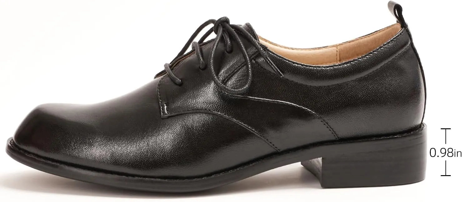 Mona flying Women's Handmade Two Tone Dress Oxfords Saddle Derby Comfy Lace up Leather Shoes for Ladies