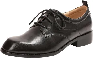 Mona flying Women's Handmade Two Tone Dress Oxfords Saddle Derby Comfy Lace up Leather Shoes for Ladies