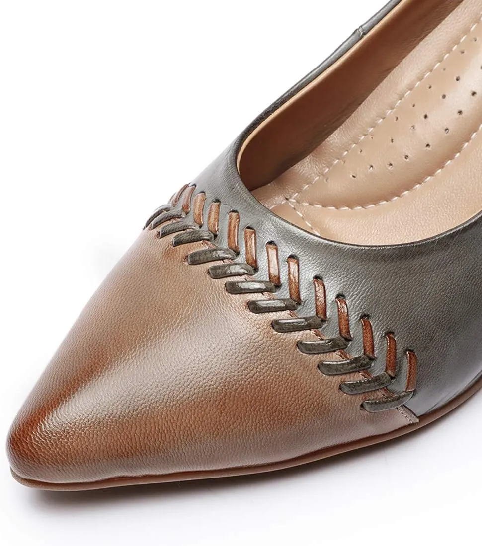 Mona flying Women's Leather Pump Med Heel Pointed Toe Office Dress Shoes for Ladies