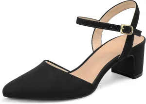 mysoft Women's Pumps 2 Inch Chunky Block Heel Pointed Toe Ankle Strap Slingback Wedding Party Dress Shoes