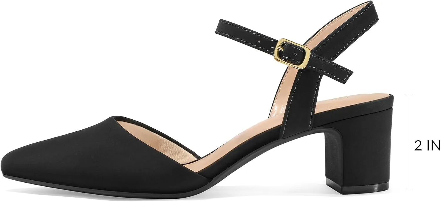 mysoft Women's Pumps 2 Inch Chunky Block Heel Pointed Toe Ankle Strap Slingback Wedding Party Dress Shoes