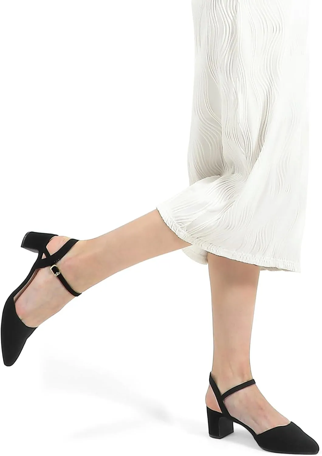 mysoft Women's Pumps 2 Inch Chunky Block Heel Pointed Toe Ankle Strap Slingback Wedding Party Dress Shoes