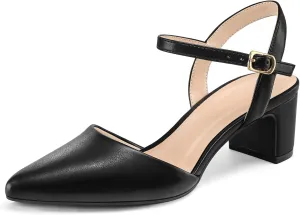 mysoft Women's Pumps 2 Inch Chunky Block Heel Pointed Toe Ankle Strap Slingback Wedding Party Dress Shoes