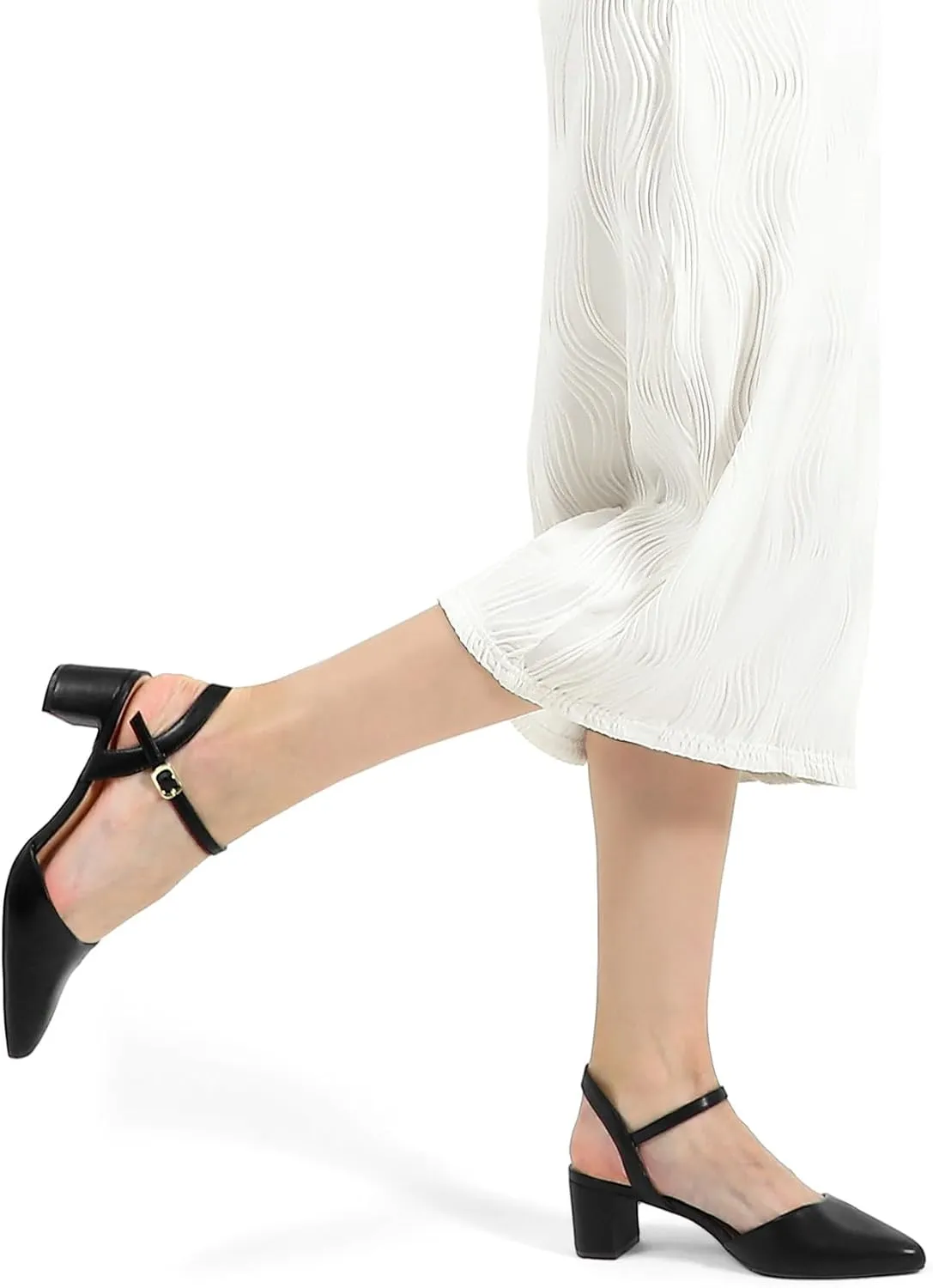 mysoft Women's Pumps 2 Inch Chunky Block Heel Pointed Toe Ankle Strap Slingback Wedding Party Dress Shoes