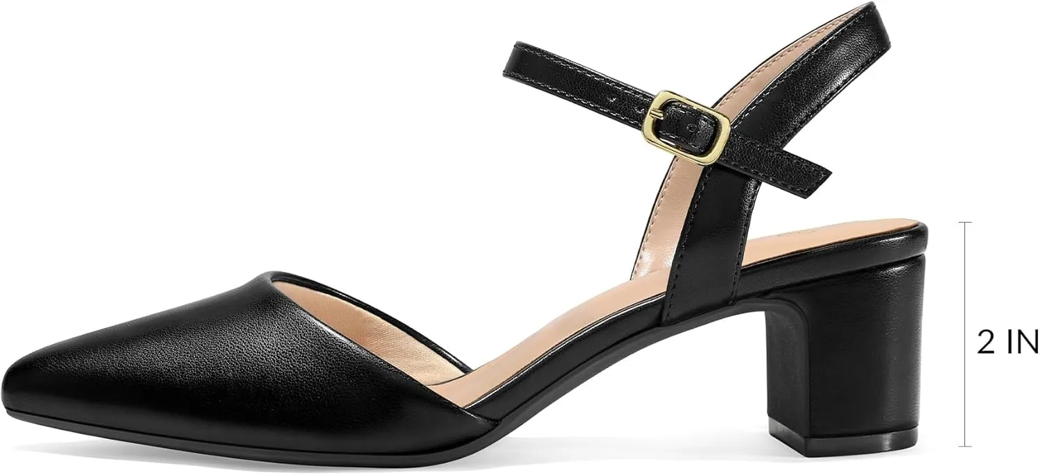 mysoft Women's Pumps 2 Inch Chunky Block Heel Pointed Toe Ankle Strap Slingback Wedding Party Dress Shoes