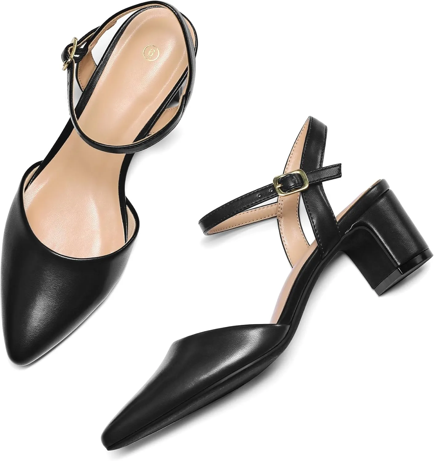 mysoft Women's Pumps 2 Inch Chunky Block Heel Pointed Toe Ankle Strap Slingback Wedding Party Dress Shoes