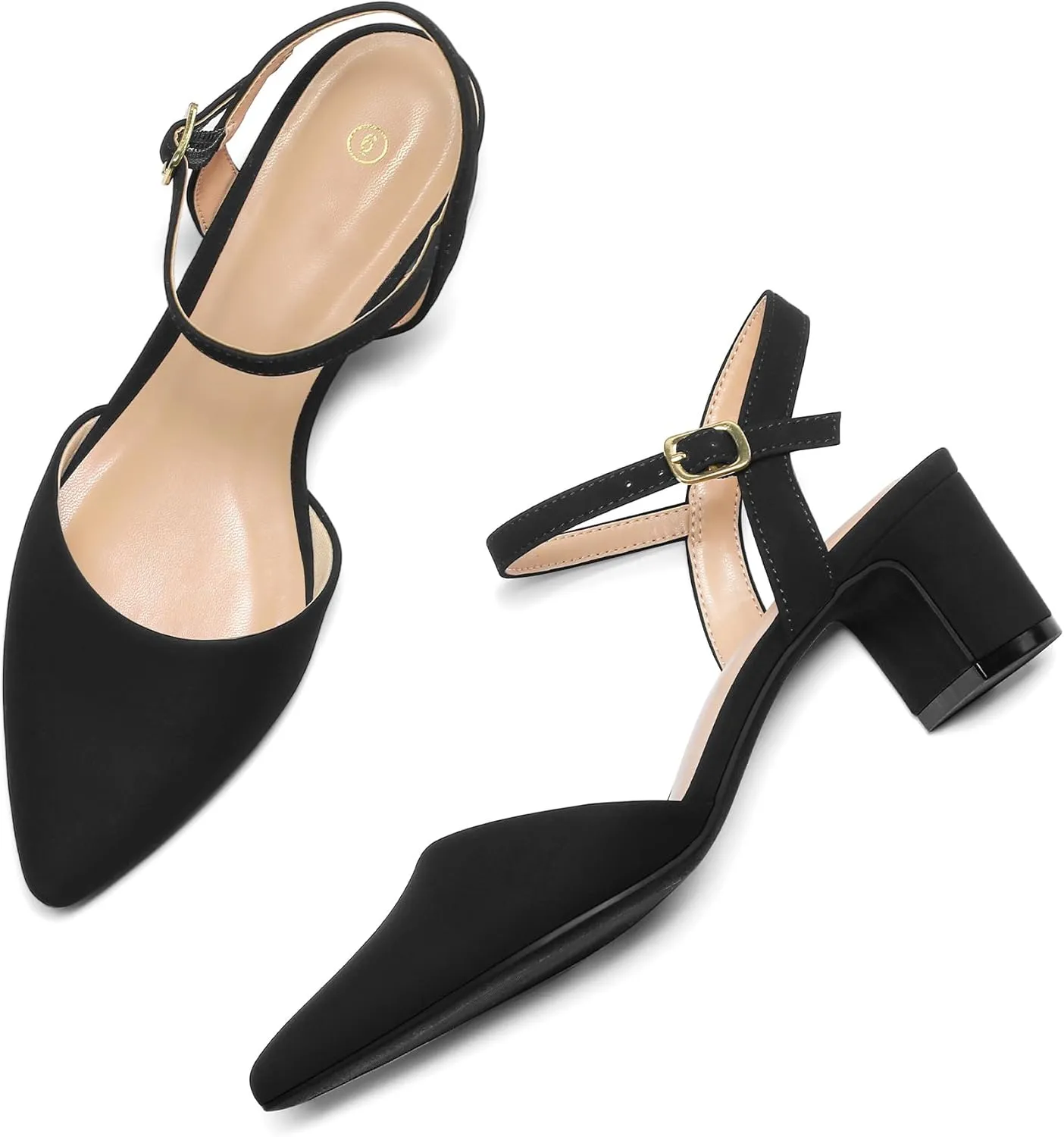 mysoft Women's Pumps 2 Inch Chunky Block Heel Pointed Toe Ankle Strap Slingback Wedding Party Dress Shoes