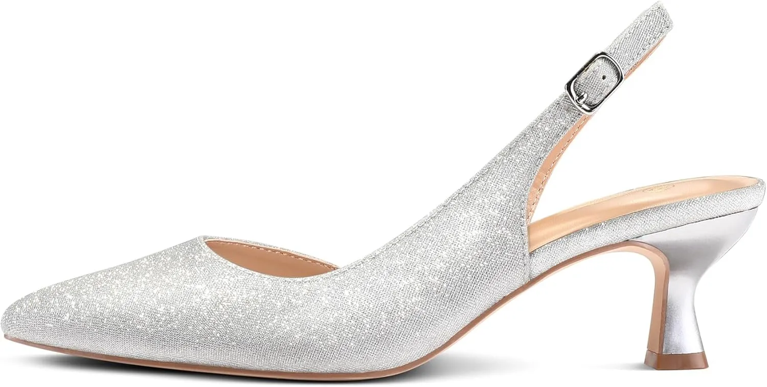 mysoft Women's Pumps Slingback Kitten Heels Pointed Toe Sexy Wedding Party Dress Pump Shoes