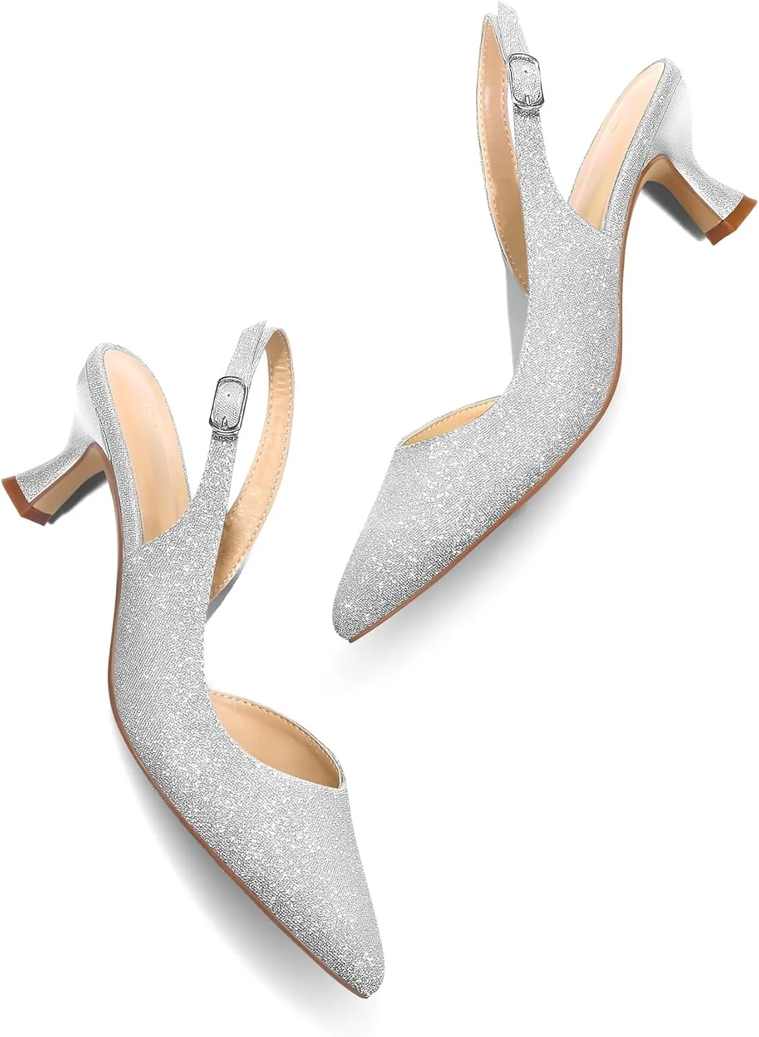 mysoft Women's Pumps Slingback Kitten Heels Pointed Toe Sexy Wedding Party Dress Pump Shoes