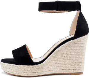 NobleOnly Womens High Heels Platform Wedge Sandals Ankle-Strap Peep-Toe Sandal Plus Shoes 10CM Heel
