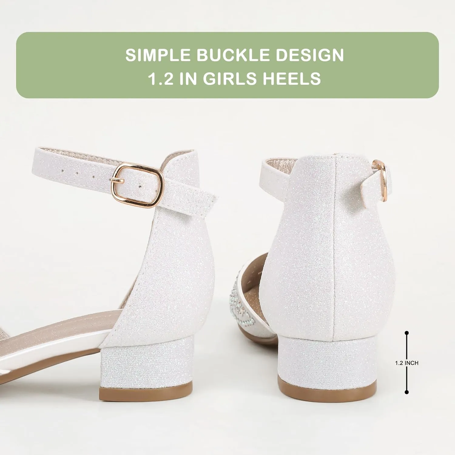 PANDANINJIA Girls Heels Dress Shoes Flower Girl Closed Toe Heels Ankle Strap Wedding Party School Miya Toddler Little Big Kid Pump Shoes