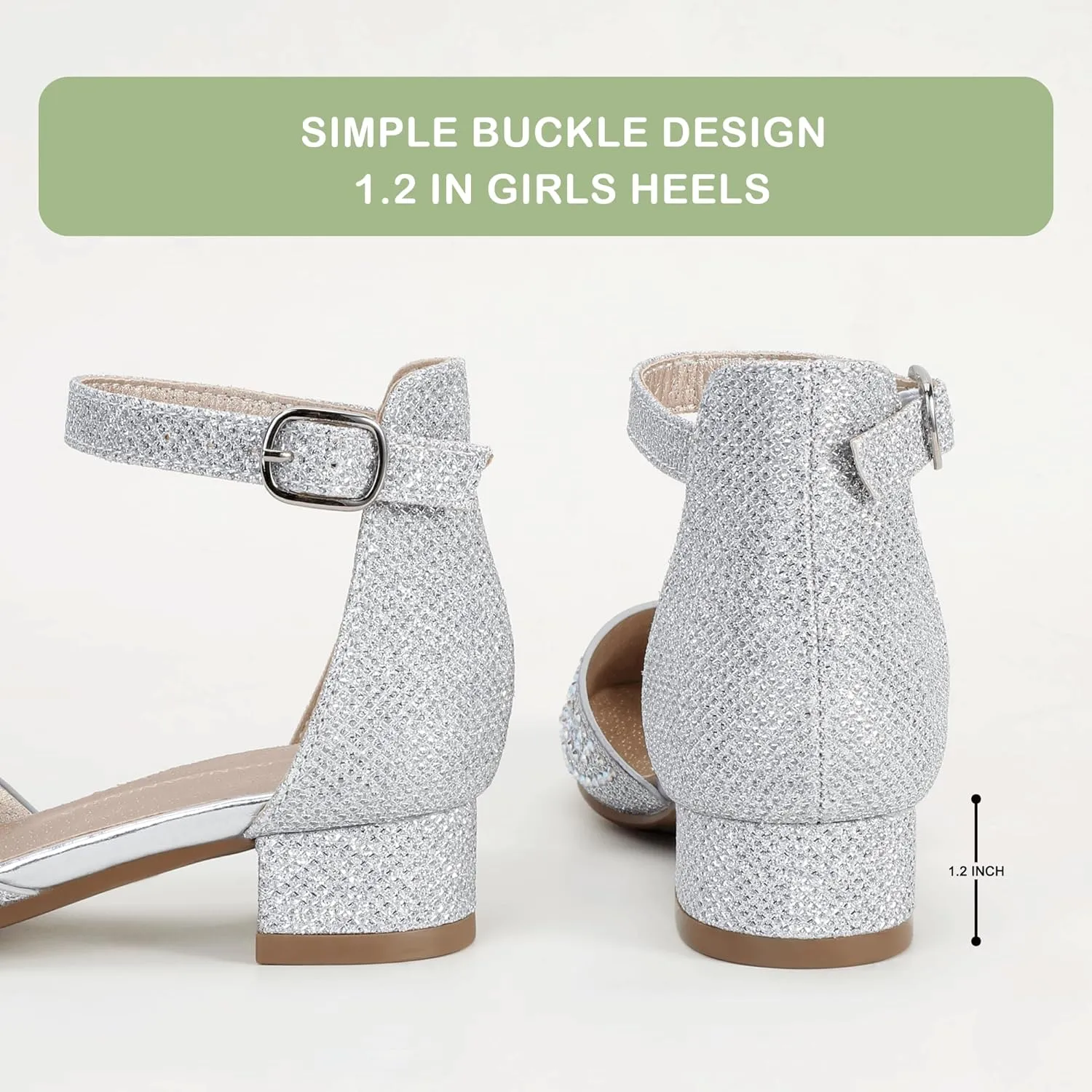 PANDANINJIA Girls Heels Dress Shoes Flower Girl Closed Toe Heels Ankle Strap Wedding Party School Miya Toddler Little Big Kid Pump Shoes