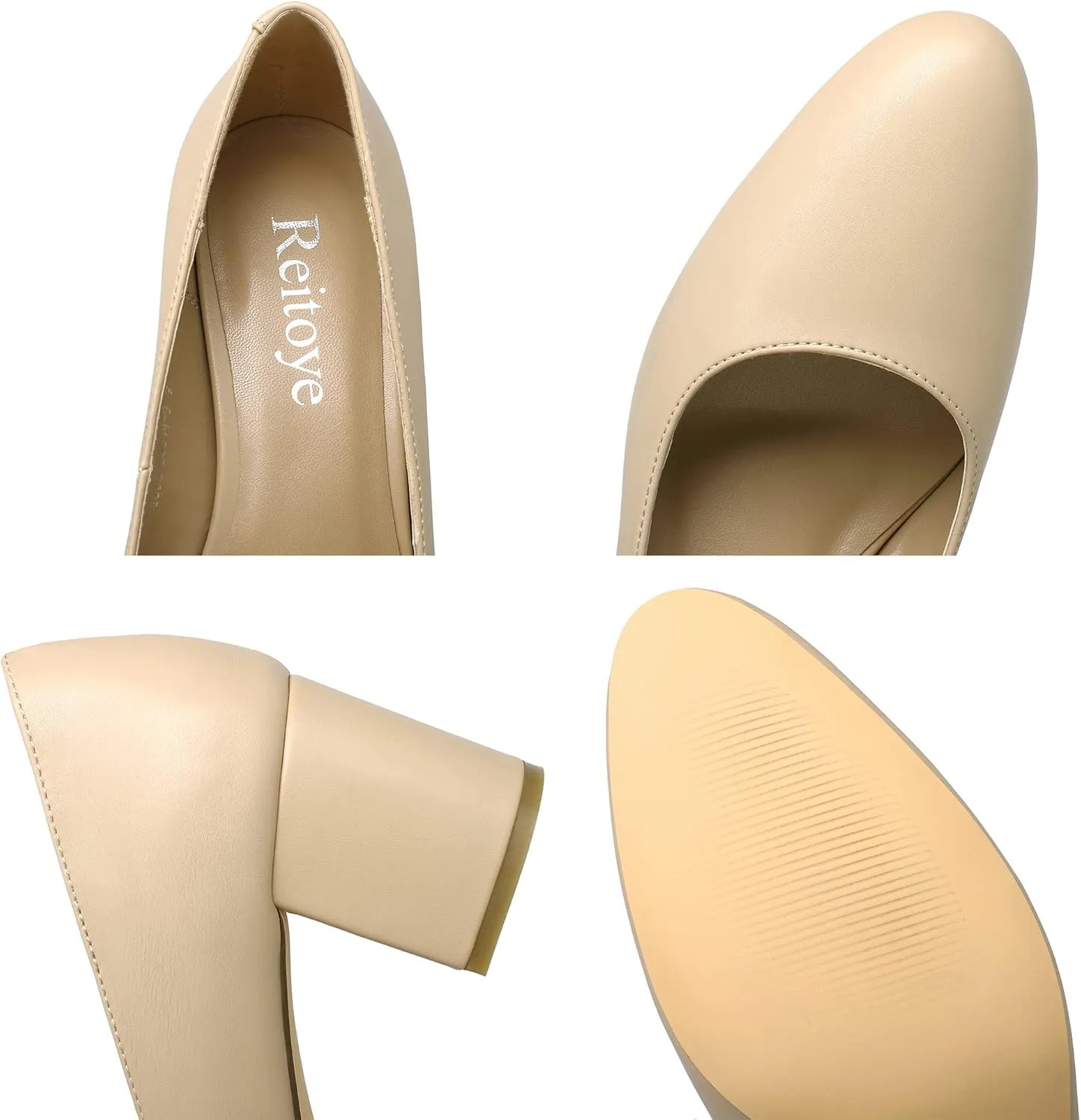 Reitoye Women's Chunky Heel Pumps Closed Toe Dress Pump Heels