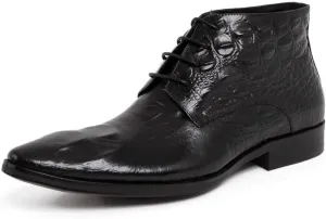 Rui Landed Ankle Boot for Men High Top Business Derby Boot Lace Up Style Premium Genuine Leather Crocodile Print Vamp Pointed Toe Block Heel Easy Care (Color : Black, Size : 6 M US)