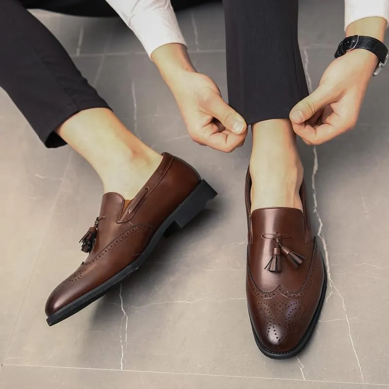 Santimon Mens Wingtip Tassel Loafers Wedding Dress Shoes Slip-On Brogues Loafers for Men Tuxedo Suit Shoes