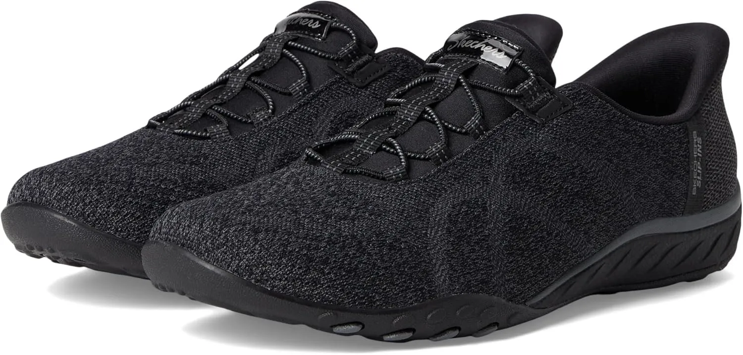 Skechers Modern Comfort Women's Women's Breathe Easy-Knitty Waves Hands Free Slip-Ins Sneaker, Black, 8.5