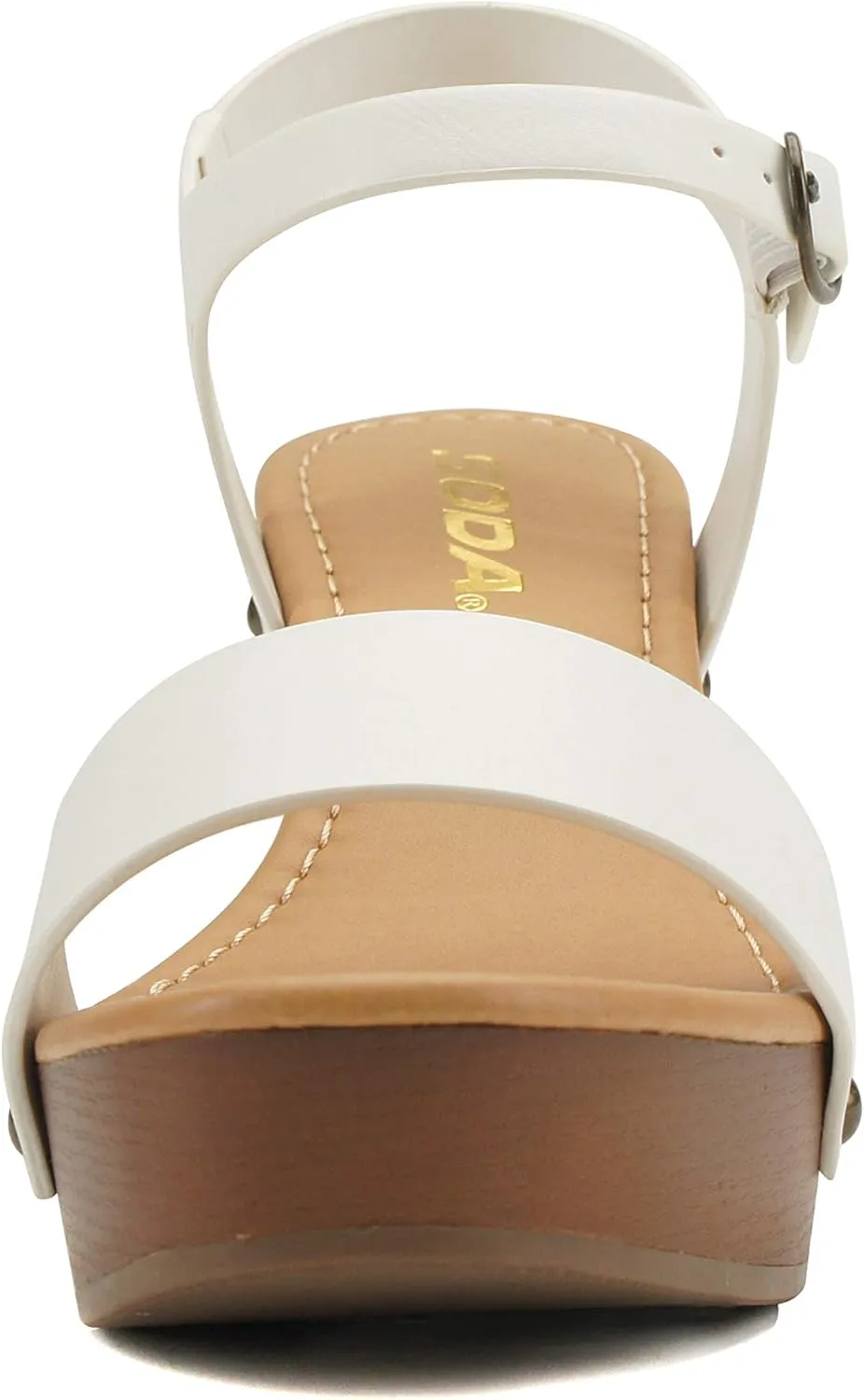 Soda CHIVAS ~ Women Mid Heel Single Band Fashion Platform Sandal with Ankle Strap and Stud