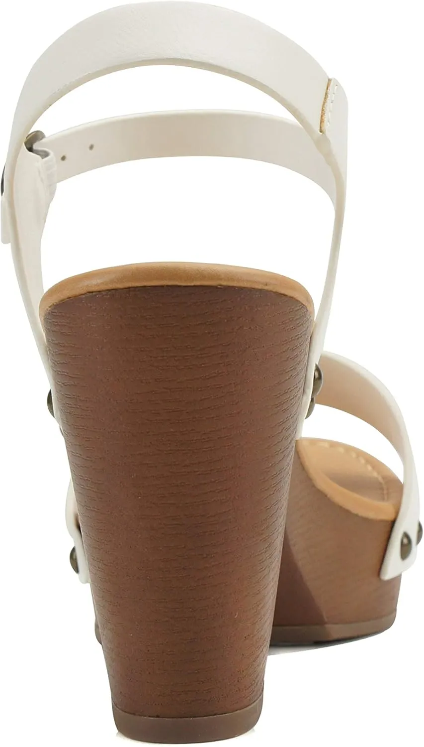 Soda CHIVAS ~ Women Mid Heel Single Band Fashion Platform Sandal with Ankle Strap and Stud