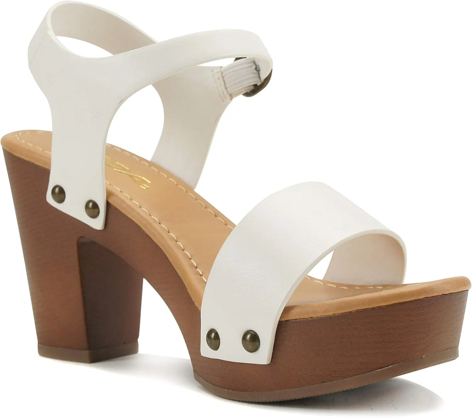 Soda CHIVAS ~ Women Mid Heel Single Band Fashion Platform Sandal with Ankle Strap and Stud