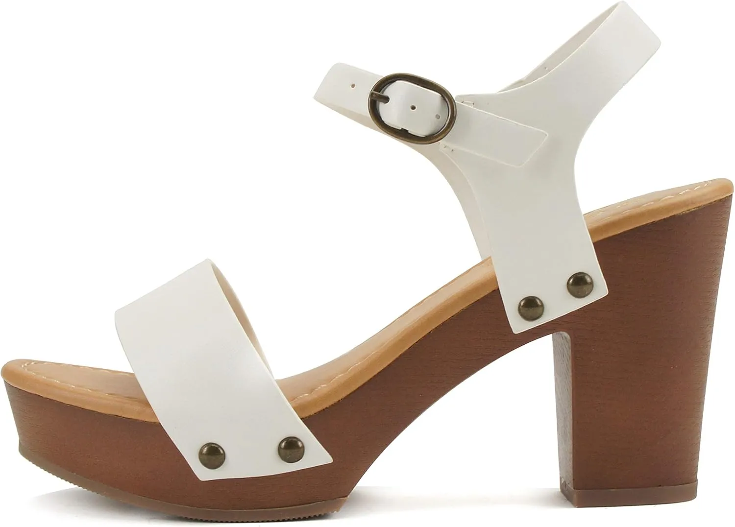 Soda CHIVAS ~ Women Mid Heel Single Band Fashion Platform Sandal with Ankle Strap and Stud